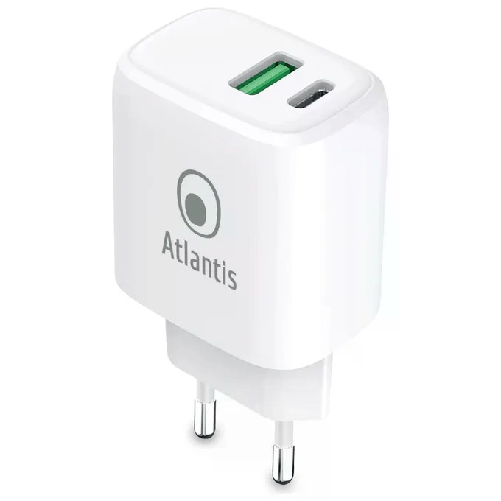 Atlantis P008-PD20GN-2U Alimentatore Universale per Smartphone e Tablet 20W Output 1xusb 1xusb-c Pd Tecnologia Gan