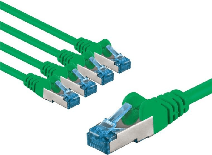 Wentronic Cavo patch Goobay CAT 6A S/FTP PiMF 1 m verde set da 5 - conduttore in rame CU (69363)