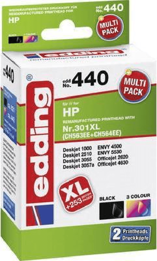 Edding cartucce per stampante edding EDD-440 nero colore compatibile con HP 301XL (CH563EE/CH564EE) set di 2 Edding EDD-440 cartuccia d'inchiostro Ner