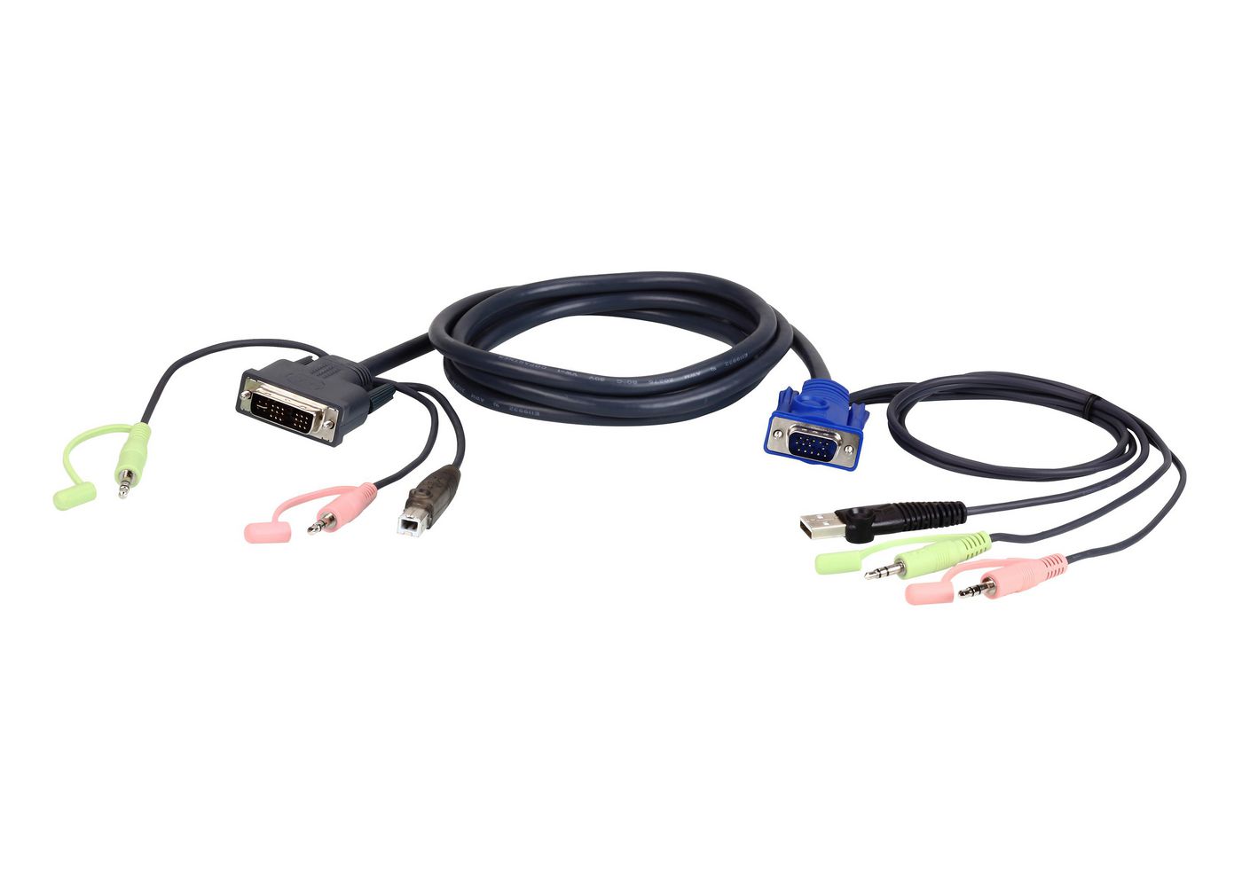 ATEN 2L-7DX2U cavo e adattatore video 1,8 m VGA (D-Sub) + 3.5mm + USB Type-A DVI-I + 3.5mm + USB Type-B Nero, Verde, Rosa