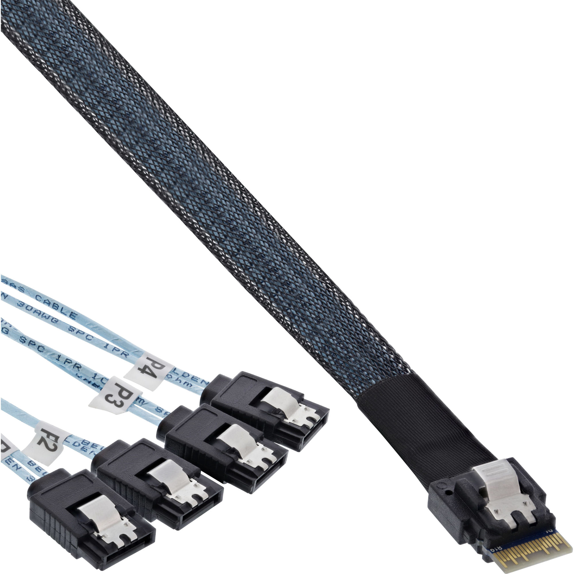 InLine Cavo SAS sottile - SFF-8654 da 4i a 4x SATA a 7 pin - 12 Gb-s - 05 m InLine , cavo Slim SAS, da SFF-8654 a 4x SATA a 7 pin, 12Gb/s, 0,5m
