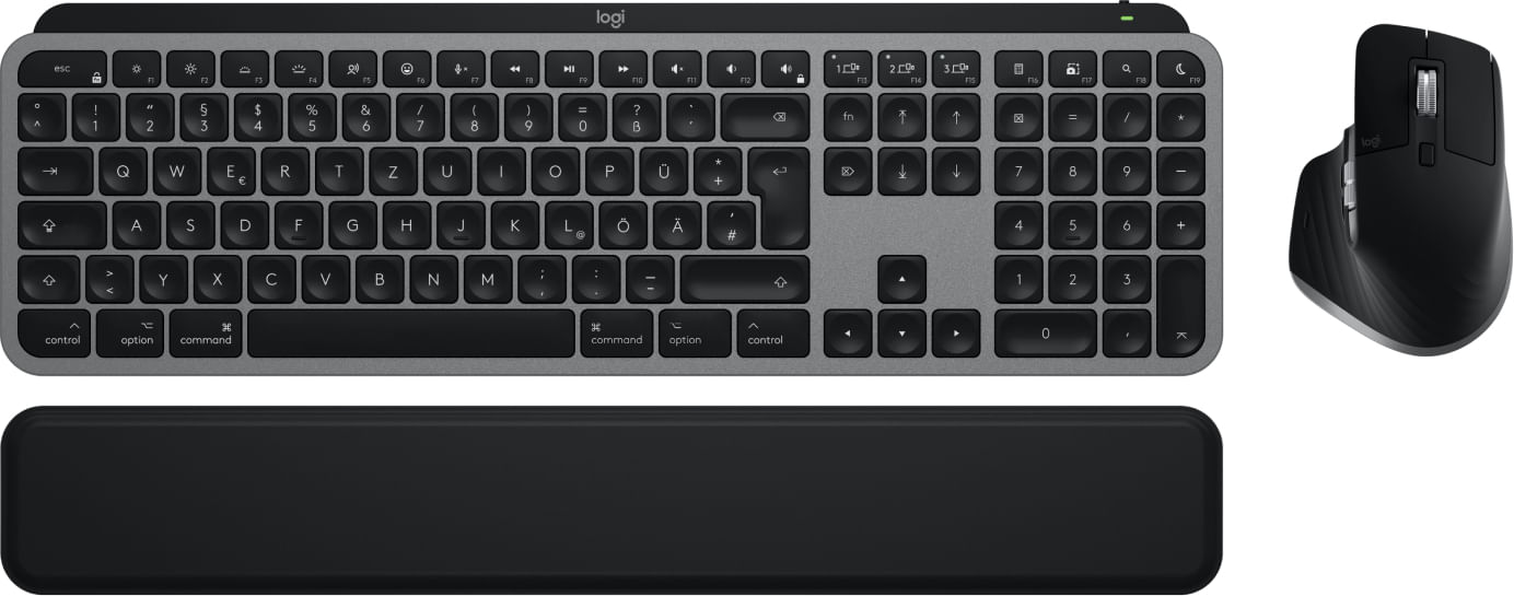Logitech MX Keys S Combo for Mac tastiera Mouse incluso Casa/ufficio RF senza fili + Bluetooth QWERTZ Tedesco Alluminio, Nero