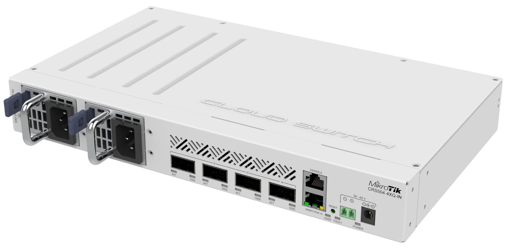 Mikrotik CRS504-4XQ-IN switch di rete Gestito Fast Ethernet (10/100) Supporto Power over Ethernet (PoE) Bianco
