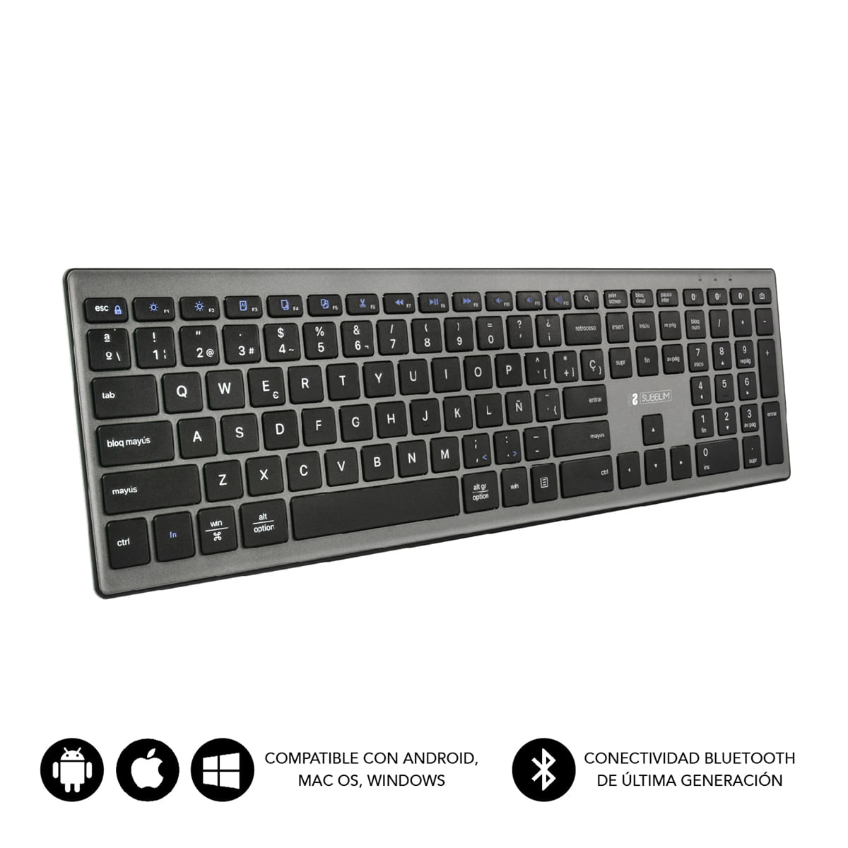 Subblim Tastiera Bluetooth estesa Subblim Pure - 127 x 42 x 19 cm - Multidispositivo - Tastierino numerico SUBBLIM SUBKB-2PUE201 tastiera