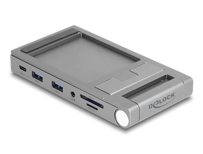 DeLOCK Docking station per tablet e portatile 4K con supporto integrato - HDMI / USB / Hub / SD / Micro SD / PD 3.0 - pieghevole