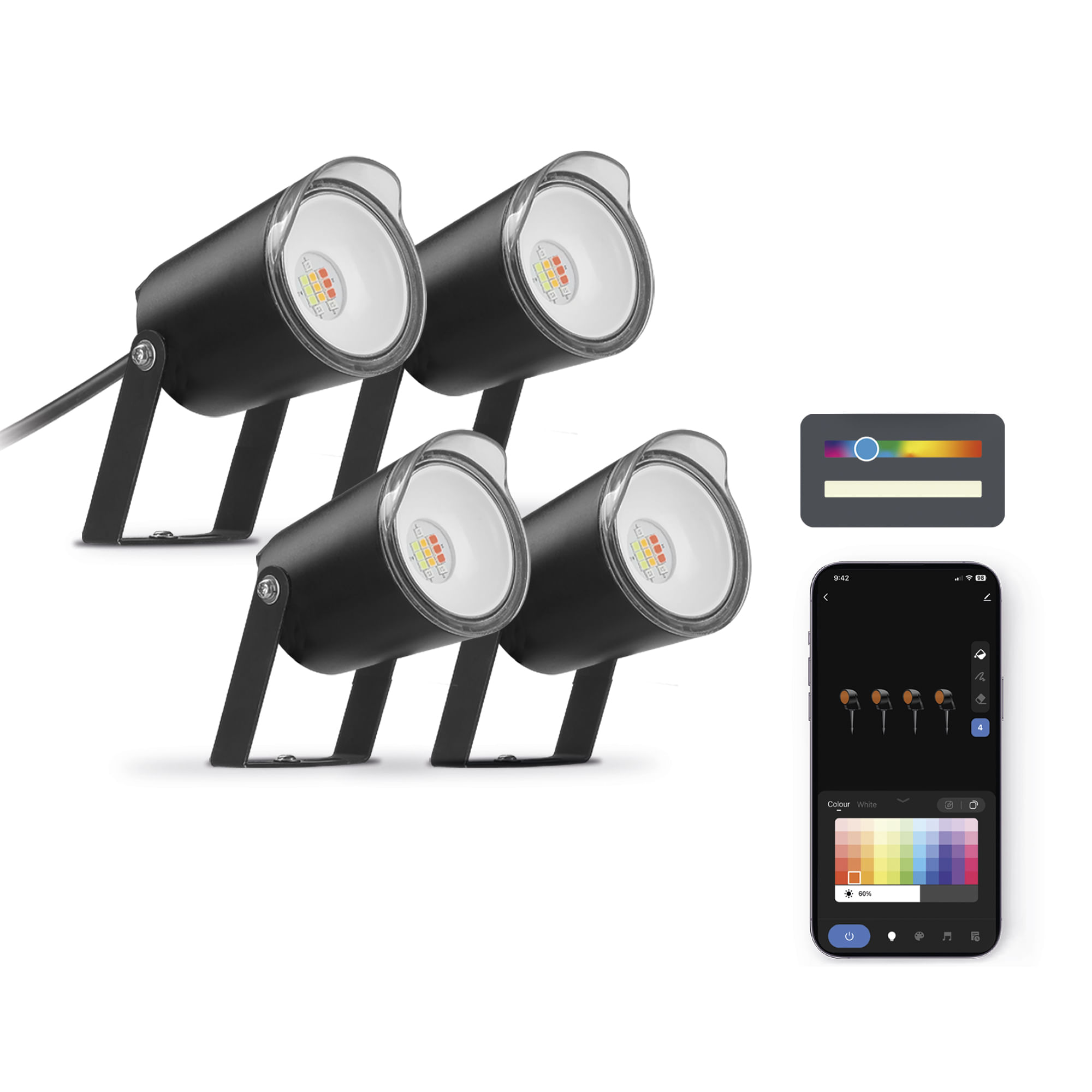 Ksix Pack 4 Faretti LED RGBWIC da esterno Smartled - IP65 - Controllo APP - Installazione semplice Ksix BXOUTL1 illuminazione da esterno Illuminazione