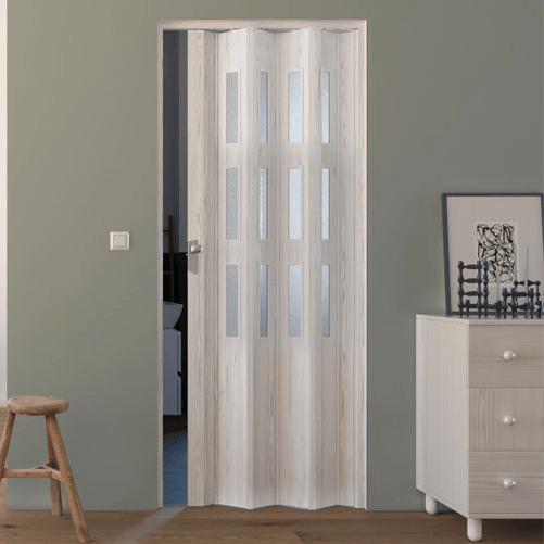 Pidema:Porte interne a soffietto moderne, porta a soffietto pino bianco con vetro satinato per gli interni della casa in offerta