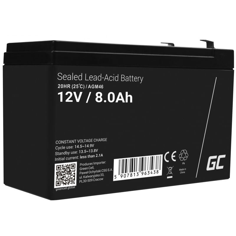 Green Cell Batteria Green Cell AGM VRLA 12V 8Ah senza manutenzione per sistema di allarme registratore di cassa Green Cell AGM46 batteria ricaricabile