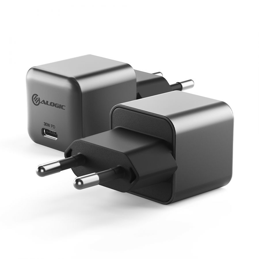 ALOGIC WCG1X30SGR-EU Caricabatterie per dispositivi mobili Telefono cellulare, Computer portatile, Smartphone, Tablet Nero, Grigio AC Ricarica rapida