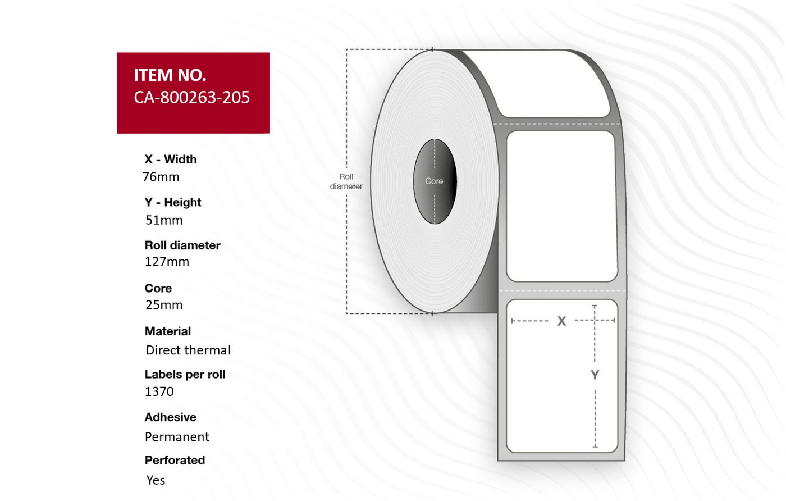 Capture CA-800263-205 etichetta per stampante (Label 76 x 51mm Core 25mm - Direct Thermal Coated - Permanent Perforated Capture CA-800263-205 etichett