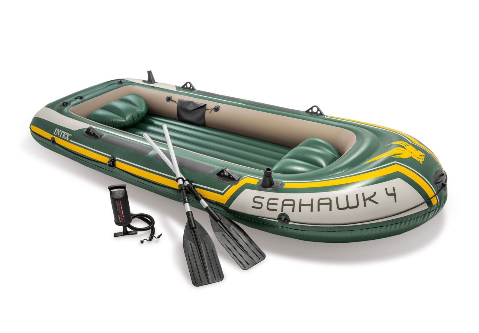 Intex 68351NP Set Canotto Unisex Adulto Verde-Giallo 351 x 145 x 48 cm Seahawk 4 Single Intex Seahawk 4 4 persona(e) Viaggio/Svago Canotto gonfiabile