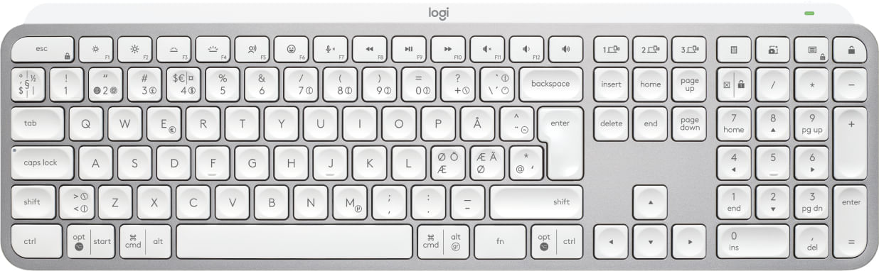 Logitech MX Keys S tastiera Universale RF senza fili + Bluetooth QWERTY Danese, Finlandese, Norvegese, Svedese Alluminio, Bianco