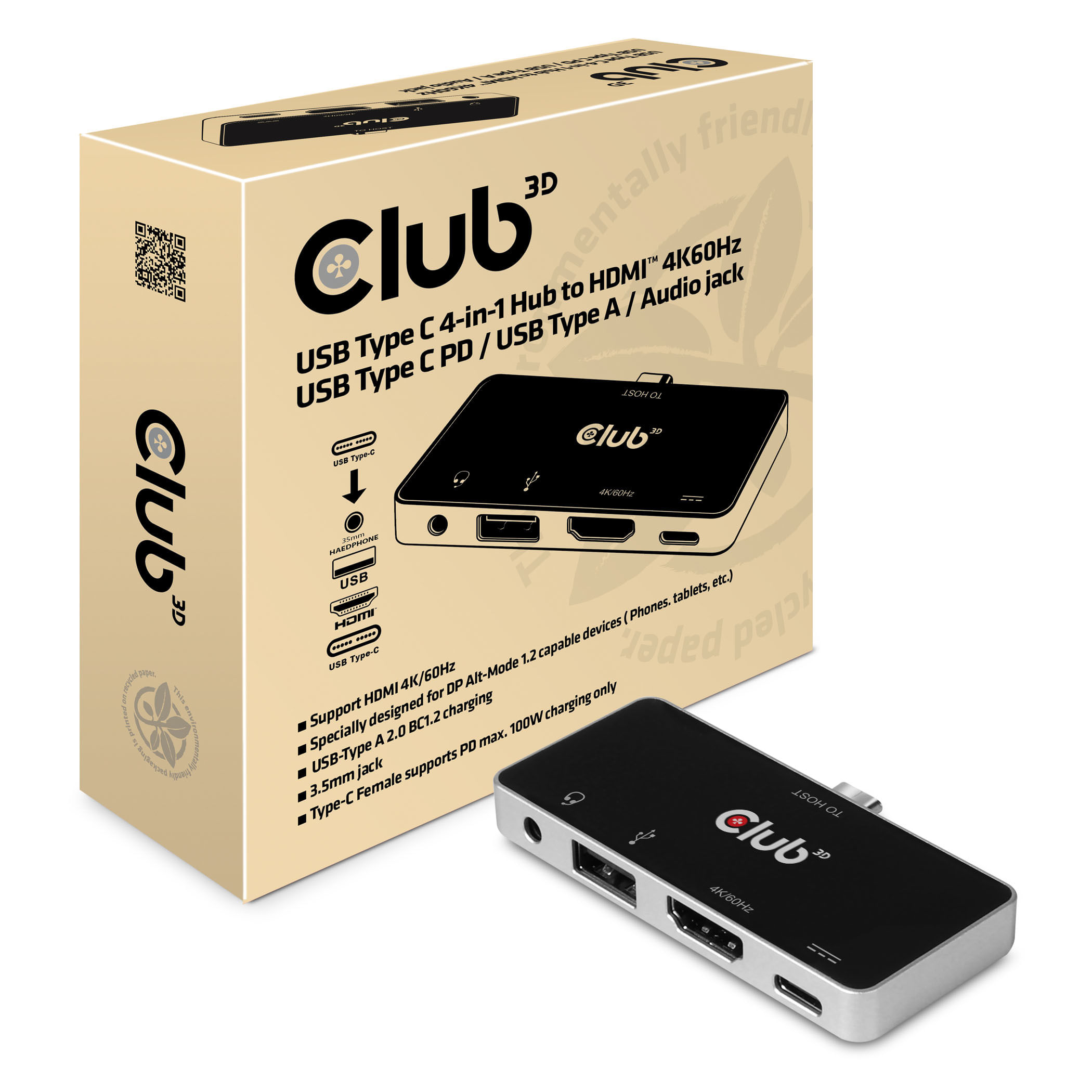 CLUB-3D CLUB3D CSV-1591 replicatore di porte e docking station per laptop USB 3.2 Gen 1 (3.1 Gen 1) Type-C Nero, Cromo CLUB3D CSV-1591 replicatore di