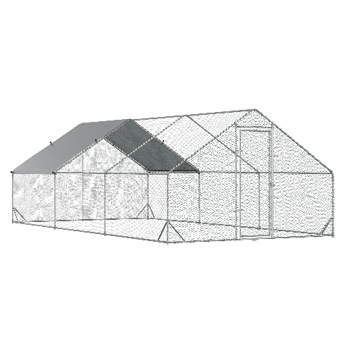 PawHut Pollaio da Giardino con Telaio Zincato, Copertura Impermeabile e Rete Esagonale, 3x6x2m, Argento