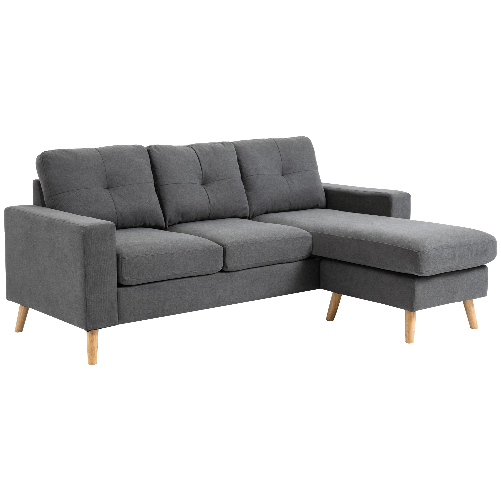 HOMCOM Divano Angolare 3 Posti con Penisola Chaise Longue Reversibile, Design Moderno in Lino Grigio, 193x136x 85cm