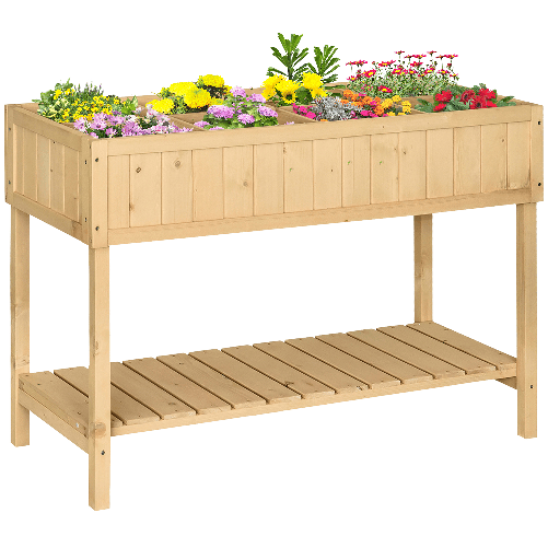 Outsunny Letto per Orto Rialzato in Legno Orto Pensile Urbano con 8 Griglie e Ripiano Inferiore per Piante da Giardino 120x60x81cm