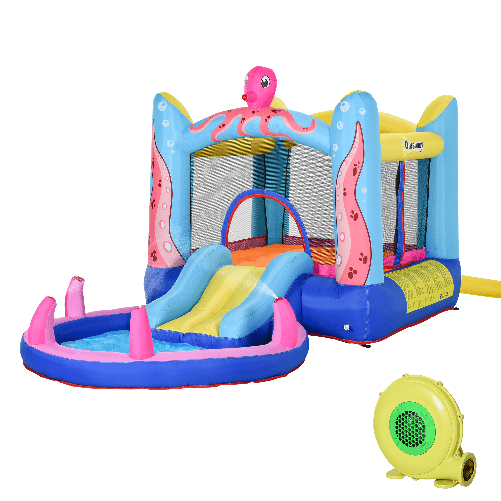 Outsunny Castello Gonfiabile per Bambini con Scivolo e Piscina Tema Mare