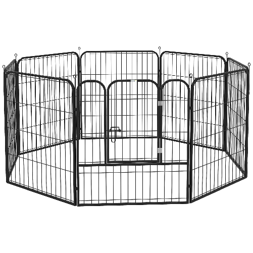 PawHut Recinto per Cani e per Cuccioli, Recinto Modulare per Cani da Interno ed Esterno in Metallo e Acciaio 8 Pannelli 79x79cm