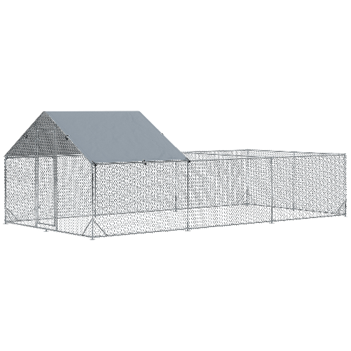 PawHut Pollaio da Giardino per 15-18 Galline in Acciaio Zincato e PE con Tettoia e Serratura, 600x300x195 cm