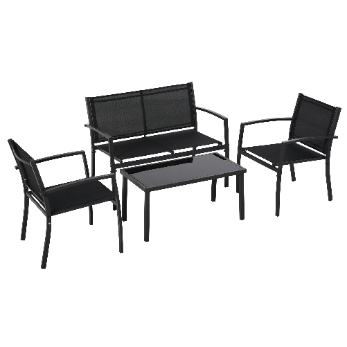 Outsunny Salotto da Esterno, Set 4 Pezzi con 1 Tavolino, 2 Sedie da Giardino e 1 Panca in Metallo, Nero
