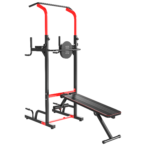 HOMCOM Stazione da Fitness Sbarra per Trazioni, Power Tower Palestra Multifunzione Pieghevole Altezza Regolabile 180-230cm Max. carico 120kg