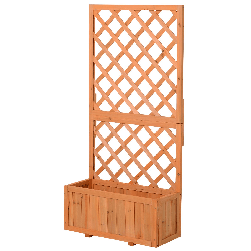 Outsunny Fioriera da Esterno in Legno con Spalliera a Griglia per Rampicanti