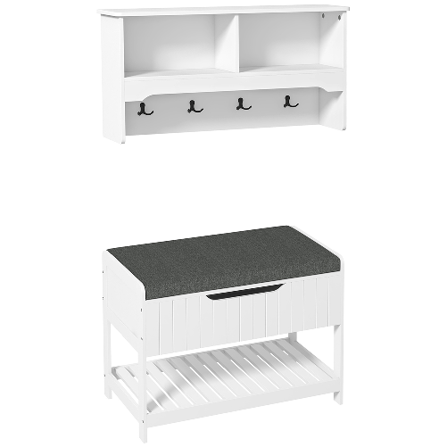 HOMCOM Mobile Appendiabiti a Muro con Panca Scarpiera per Ingresso e Corridoio, 80x20x40 cm, Bianco