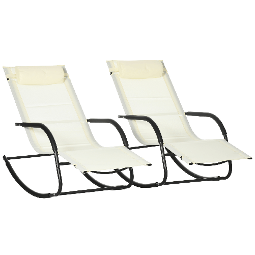 Outsunny Set da 2 Sdraio a Dondolo con Poggiatesta e Braccioli, 67x144x87 cm, Grigio e Beige