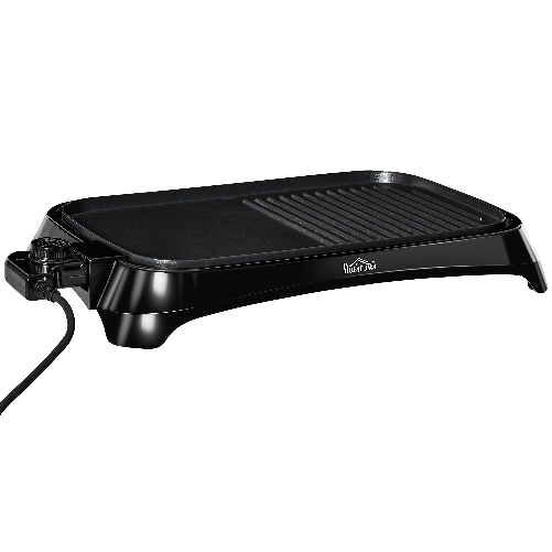 HOMCOM Griglia Elettrica 1600W Antiaderente con 2 Piastre, Temperatura 90-200° e Vassoio Raccogli-grasso
