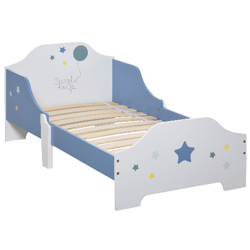 HOMCOM Letto Basso per Bambini e Bambine di +3 Anni con Sponde, Lettino Blu e Bianco, 143 x 74 x 59 cm