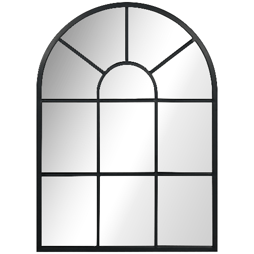 HOMCOM Specchio Moderno a Parete e a forma di Arco 70x50 cm per Camera da Letto e Soggiorno, in Metallo Nero e Vetro