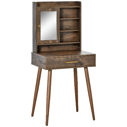HOMCOM Tavolo per Trucco in Legno con Specchio, Cassetto e 4 Ripiani, 60x45x134cm