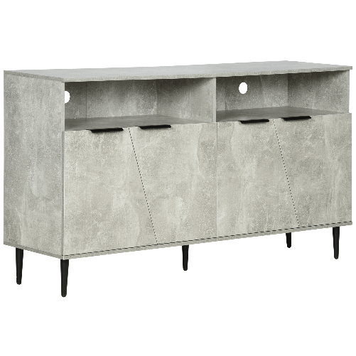 HOMCOM Credenza Moderna con Armadietti a 2 Ante e Mensole Regolabili 147x40x83cm, Effetto Marmo Grigio