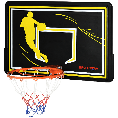sportnow Canestro Basket per Bambini e Adulti da Indoor e Outdoor in Acciaio e PE, 110x90x70 cm, Nero e Giallo