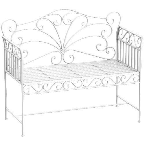 Outsunny Panchina da Esterno a 2 Posti , Panchina Biposto da Giardino Stile Romantico Ferro 113.5 x 50 x 96cm Bianco