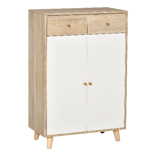 HOMCOM Mobile Scarpiera Salvaspazio per 12 Scarpe, Armadietto con 4 Mensole e 2 Cassetti, 68x35x102.5cm, Color Legno e Bianco