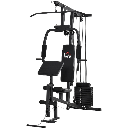 HOMCOM Stazione Fitness Multifunzione per Allenamento a Casa e Professionale in Acciaio, 148x108x207 cm, Nero