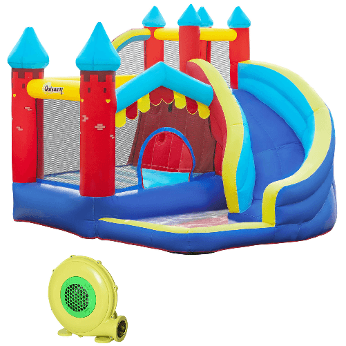 Outsunny Castello Gonfiabile 4 in 1 per Bimbi 3-8 Anni con Scivolo e Piscina, 290x270x230cm