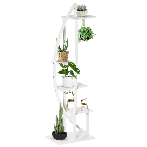Outsunny Portafiori a 5 Livelli a Mezzaluna per Interni ed Esterni in MDF e Acciaio, 50x30x160 cm, Bianco