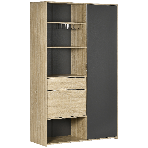 HOMCOM Credenza Moderna con Armadietto, Cassetto e Porta Calici, 110x41.5x180cm, Legno Naturale e Grigio