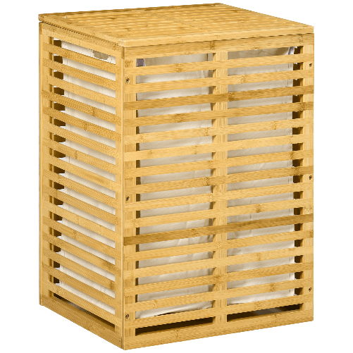 HOMCOM Cesto Portabiancheria in Bambù con Coperchio e Sacca in Poliestere Removibile e Lavabile, 44x37x62.5 cm, color Legno