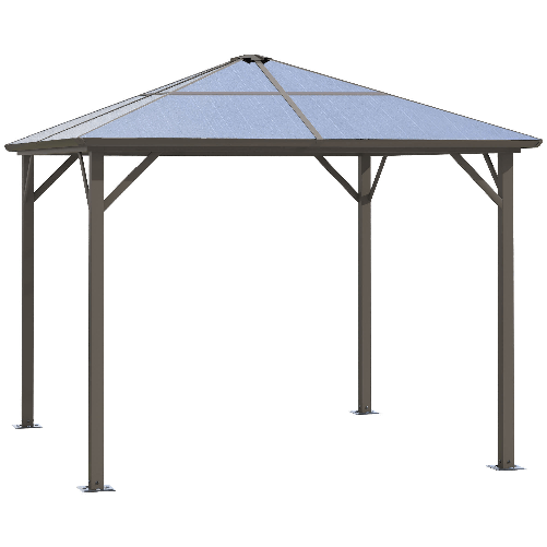 Outsunny Gazebo da Giardino con Tetto in Policarbonato e Struttura in Alluminio, 3x3m, Caffè