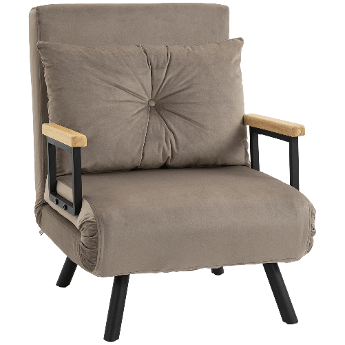 HOMCOM Poltrona Letto Imbottita 3 in 1 con Schienale Reclinabile in 5 Posizioni e Cuscino, 63x73x81 cm, Grigio