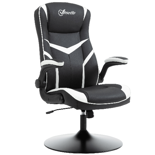 Vinsetto Poltrona da Gaming da Ufficio Ergonomica, Altezza Regolabile, Base Fissa, Braccioli Pieghevoli Nero e Bianco