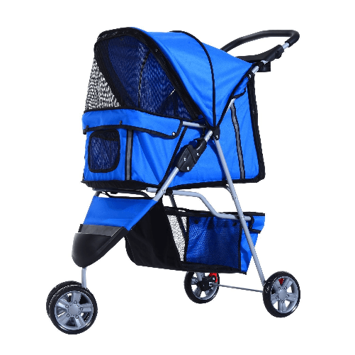 PawHut Passeggino per Cani 10 kg Pieghevole, Carrello per Cani Animali Domestici Carrozzina Blu 75 x 45 x 97cm