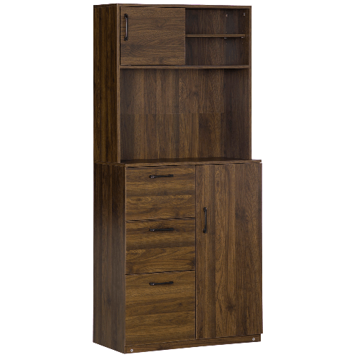 HOMCOM Credenza Moderna con 3 Cassetti e Armadietti, Mobile Dispensa per Cucina e Soggiorno in Legno, 80x40x178cm, Noce