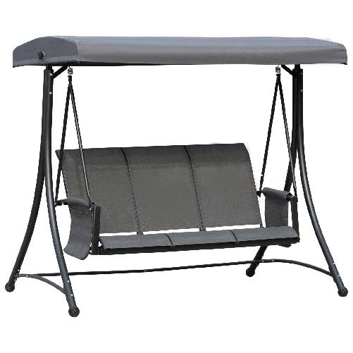 Outsunny Dondolo 3 Posti da Giardino o Terrazzo con Tettuccio Regolabile e Tasche Portaoggetti Grigio Scuro 196x128x172cm