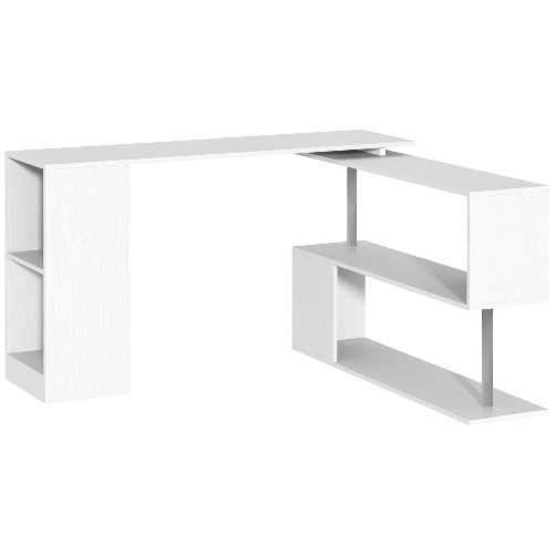 HOMCOM Scrivania Moderna, Angolare e Girevole con Libreria, Tavolo da Pranzo in Truciolato Bianco, 140x120x78 cm