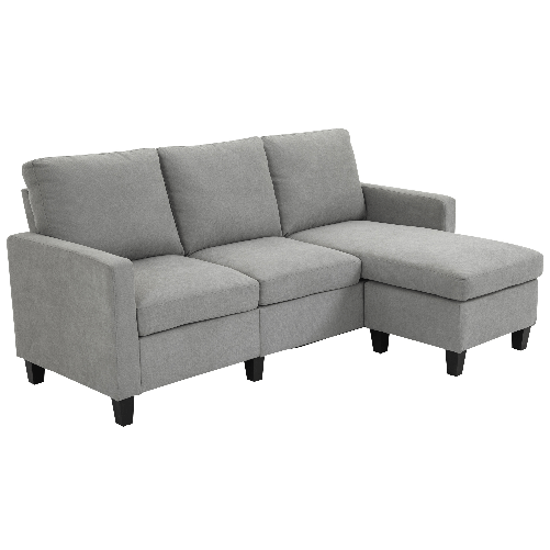 HOMCOM Divano Angolare Componibile 3 Posti con Penisola Reversibile in Tessuto Grigio Chiaro