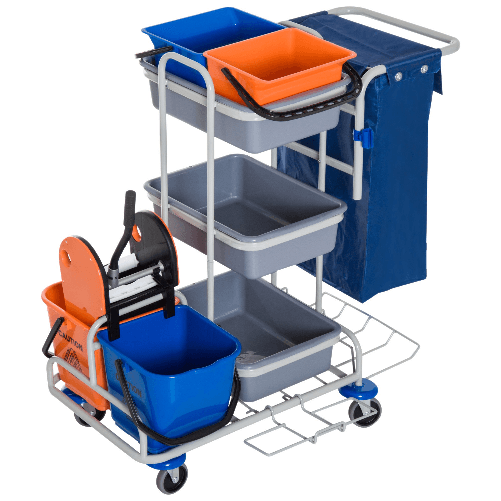 HOMCOM Carrello per Pulizie Professionale Multiuso con 4 Secchi Rotelle Borsa di Tela 118 × 73 × 103cm